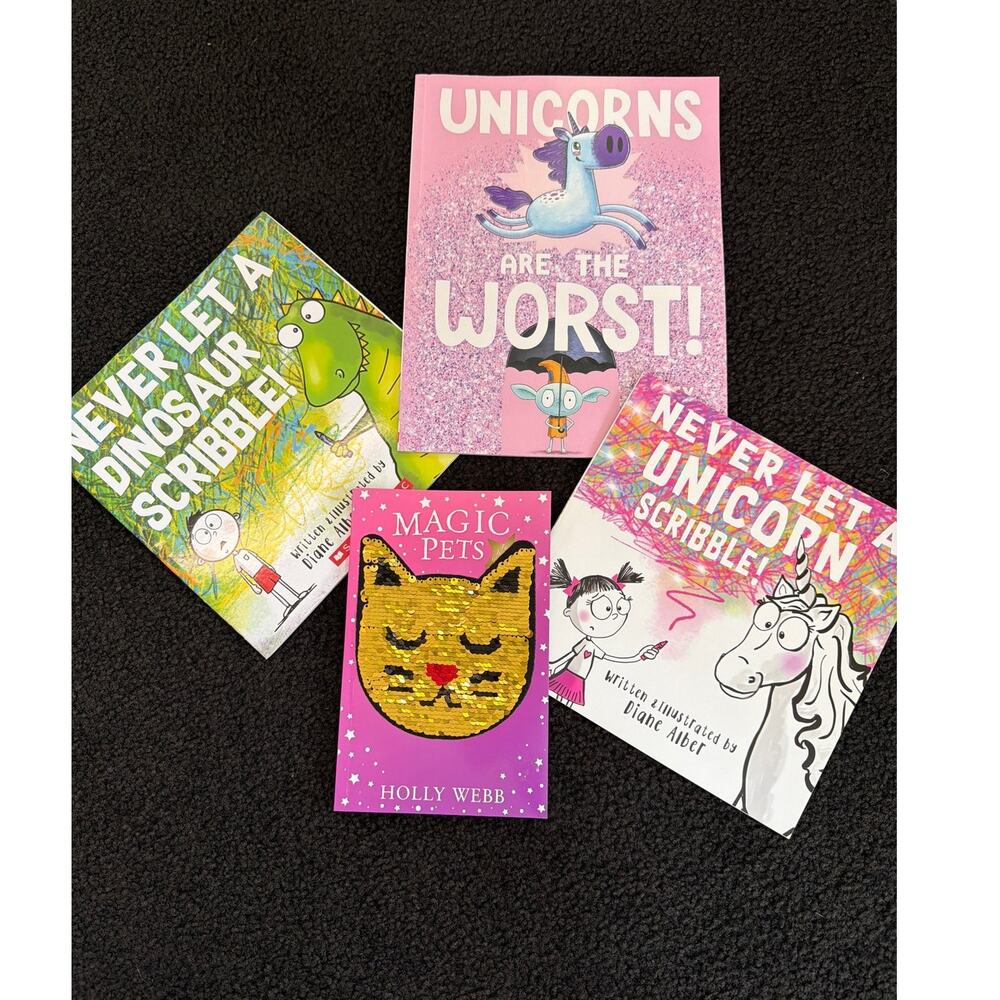 Never Let a Unicorn Scribble Unicorns are the Worst Fiction Book Set of 4 Pets